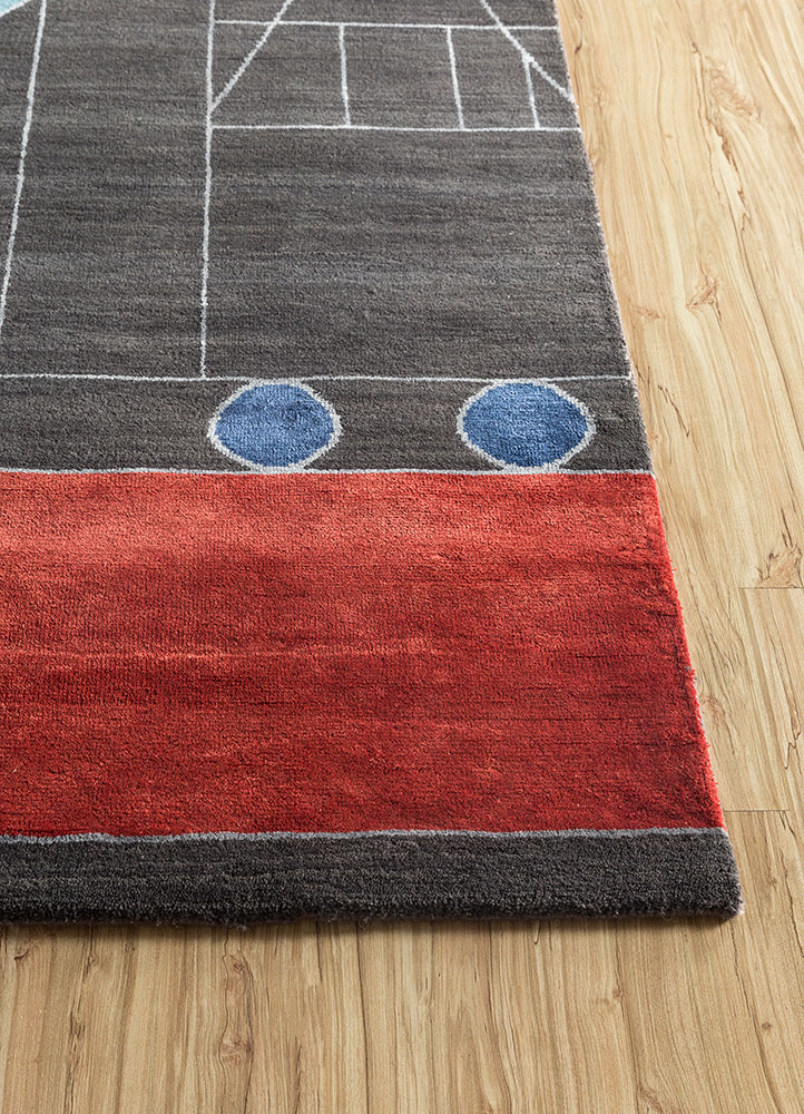aakar by kavi grey and black wool and bamboo silk hand knotted Rug - Corner