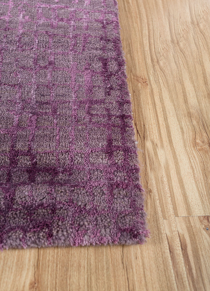 project error by kavi pink and purple wool and bamboo silk hand knotted Rug - Corner