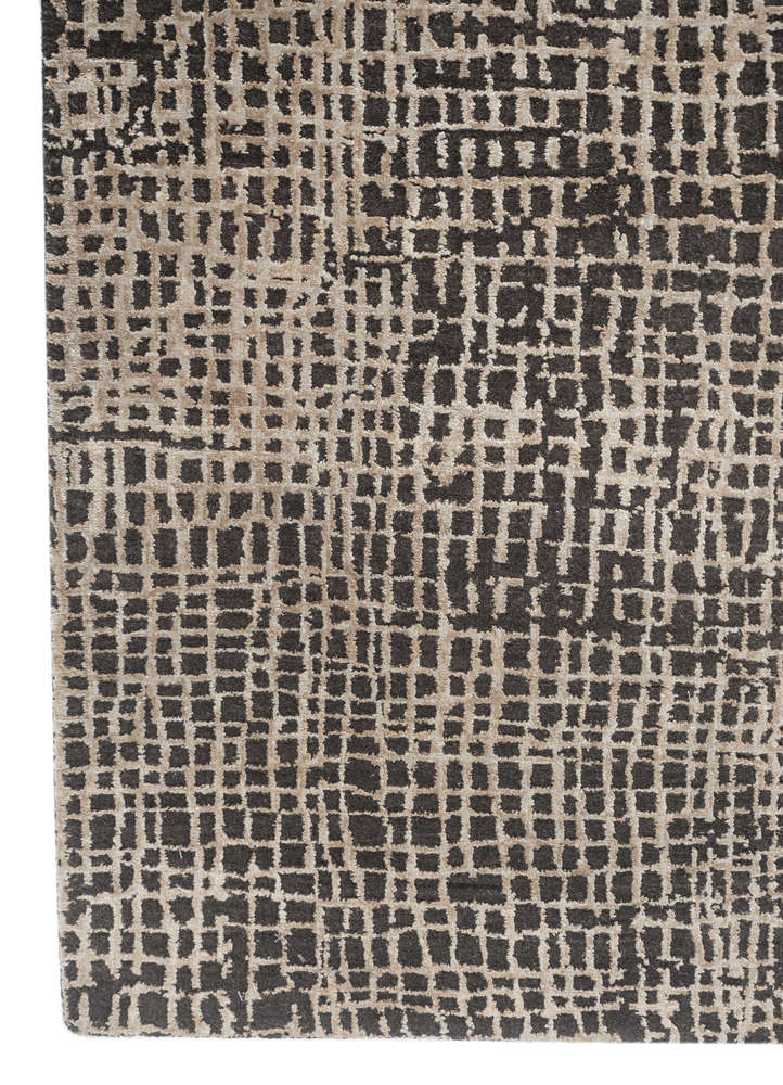 project error by kavi beige and brown wool and bamboo silk hand knotted Rug - Corner