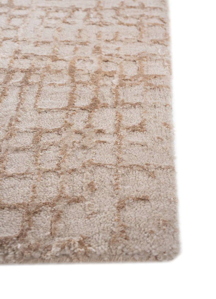 project error by kavi ivory wool and bamboo silk hand knotted Rug - Corner
