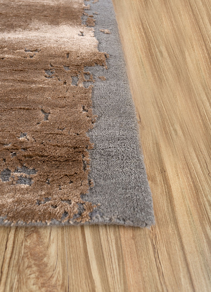 chaos theory by kavi gold wool and bamboo silk hand knotted Rug - Corner
