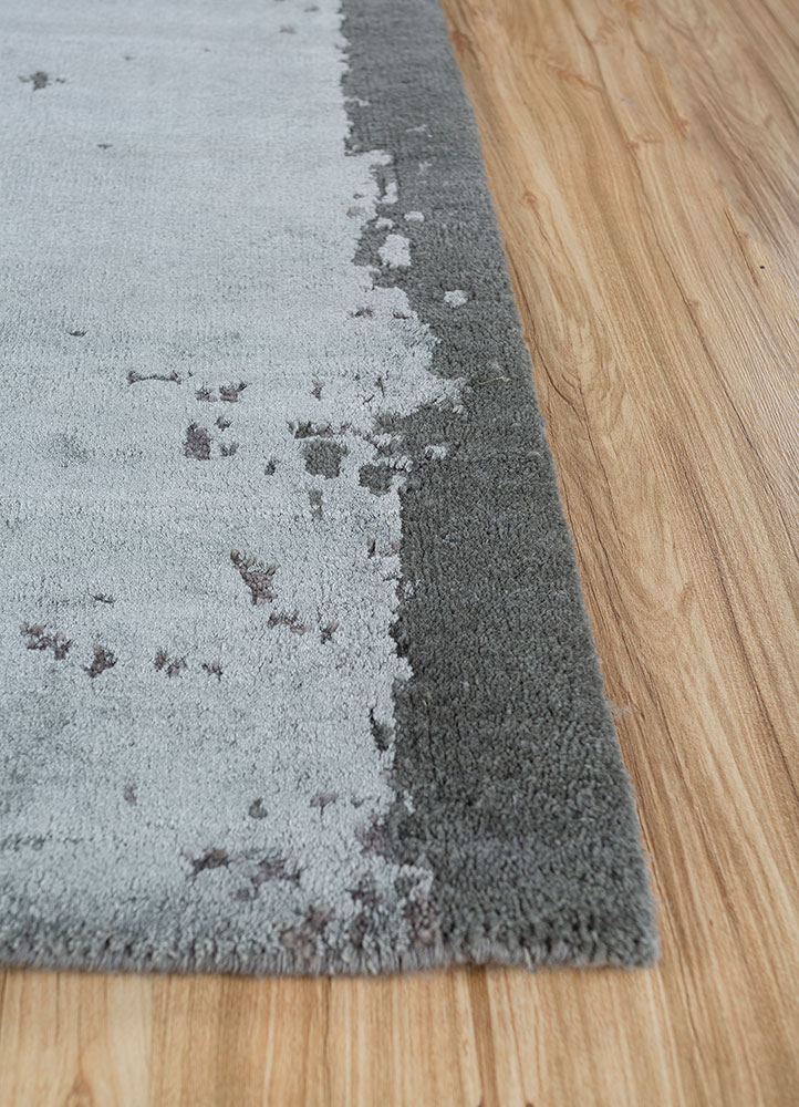 chaos theory by kavi blue wool and bamboo silk hand knotted Rug - Corner