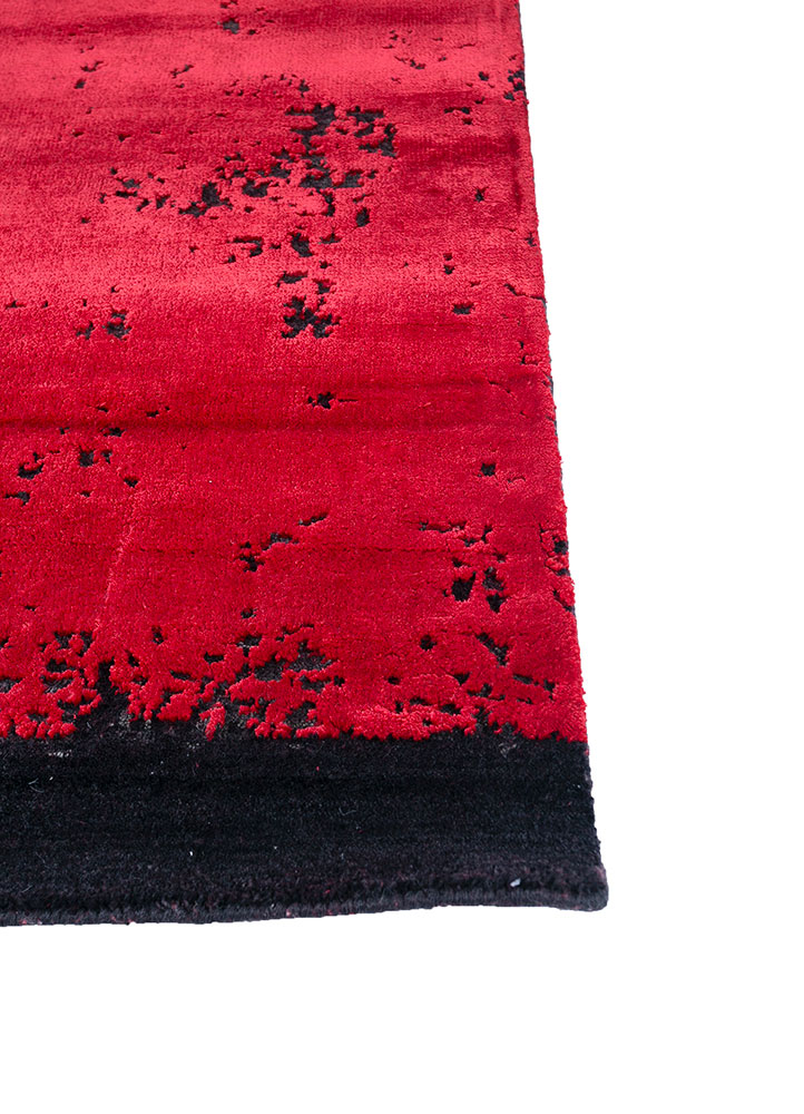 chaos theory by kavi red and orange wool and bamboo silk hand knotted Rug - Corner