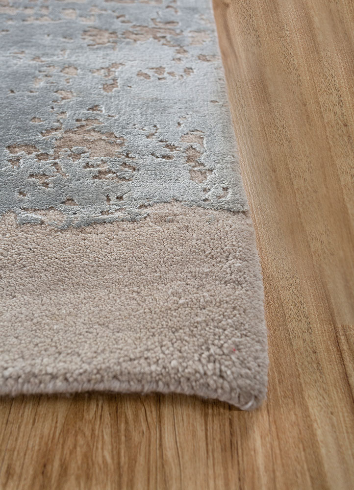 chaos theory by kavi grey and black wool and bamboo silk hand knotted Rug - Corner