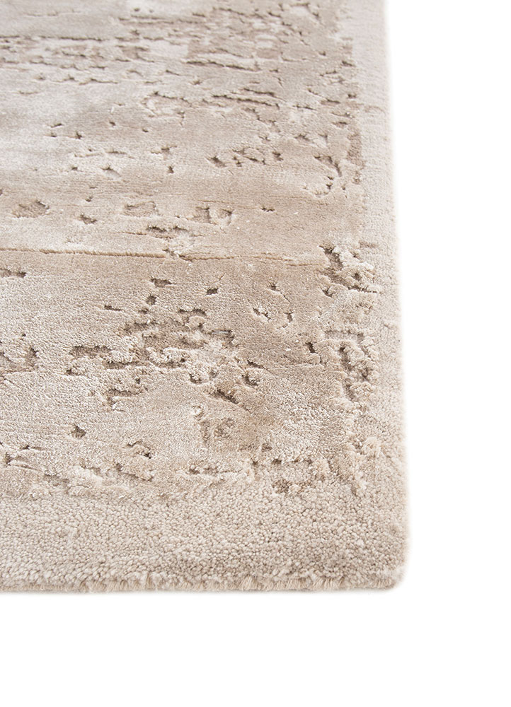 unfold by kavi ivory wool and bamboo silk hand knotted Rug - Corner