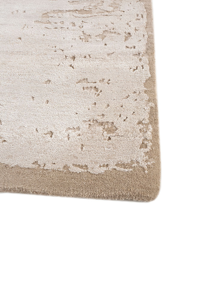 unfold by kavi ivory wool and bamboo silk hand knotted Rug - Corner