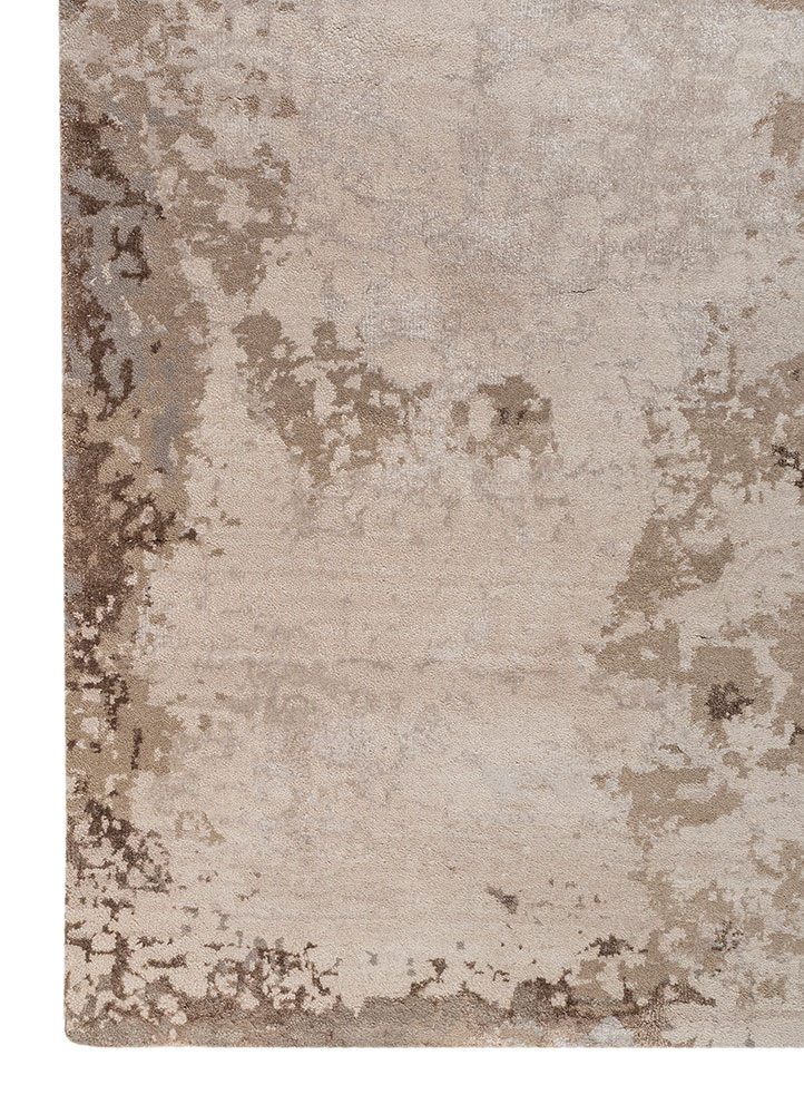 chaos theory by kavi ivory wool and bamboo silk hand knotted Rug - Corner