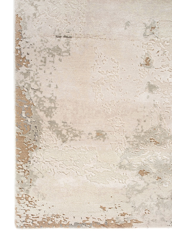 chaos theory by kavi ivory wool and bamboo silk hand knotted Rug - Corner