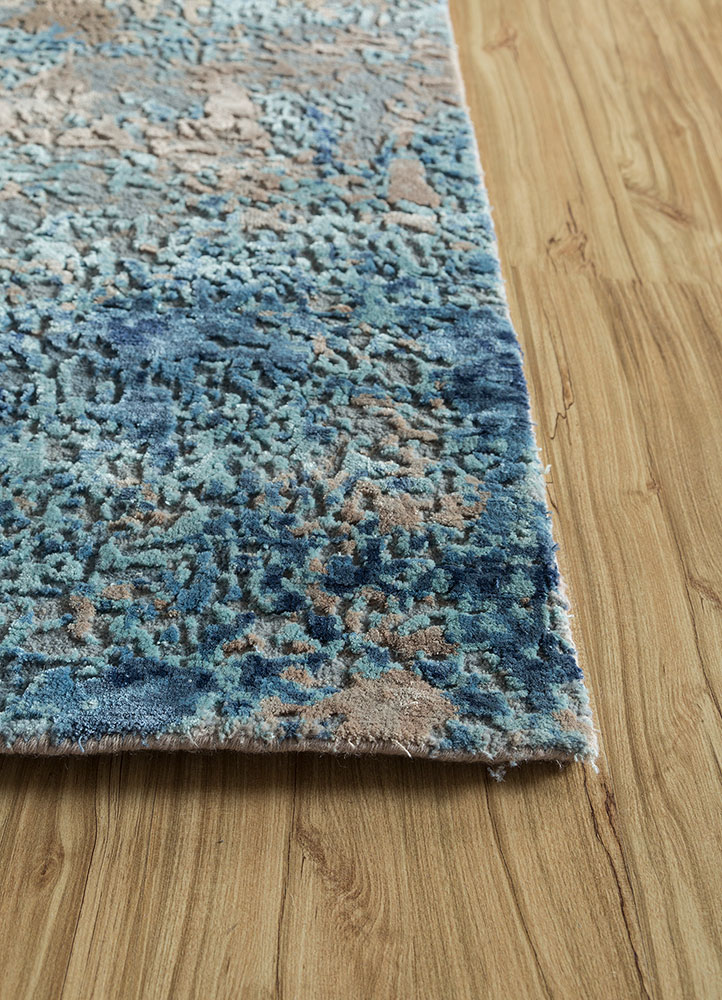 chaos theory by kavi blue wool and bamboo silk hand knotted Rug - Corner