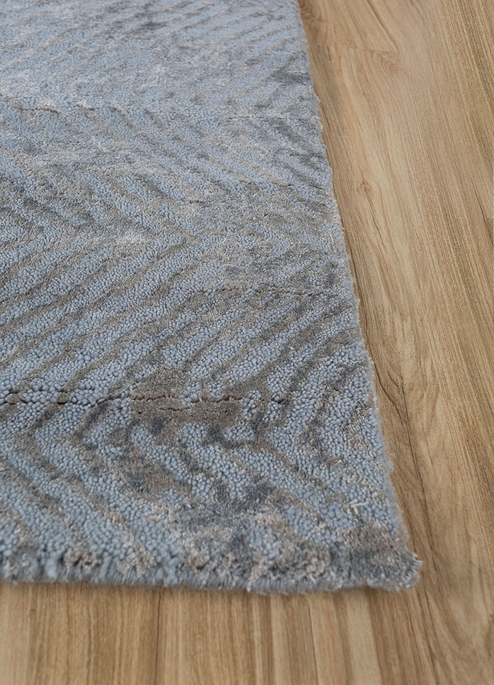 urban pause by kavi blue wool and bamboo silk hand knotted Rug - Corner