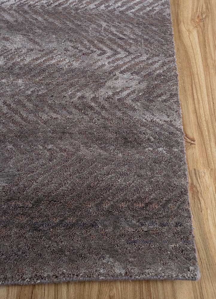 urban pause by kavi grey and black wool and bamboo silk hand knotted Rug - Corner