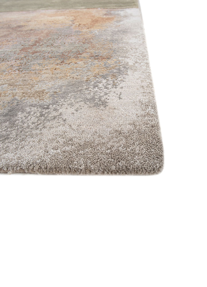 aakar by kavi grey and black wool and bamboo silk hand knotted Rug - Corner