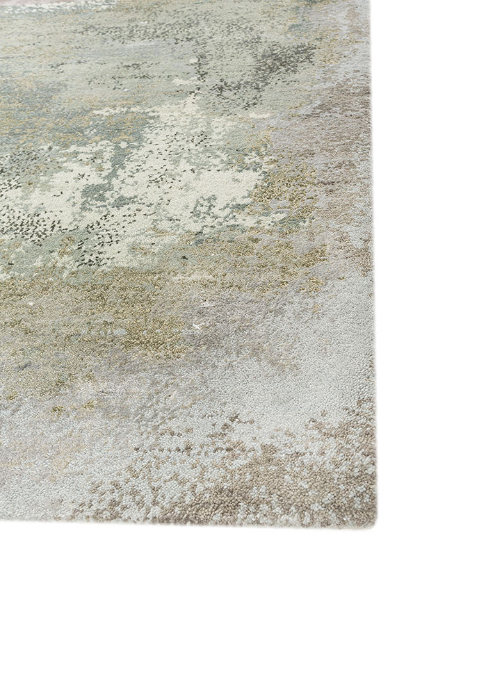 aakar by kavi green wool and bamboo silk hand knotted Rug - Corner