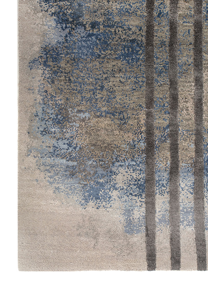 aakar by kavi grey and black wool and bamboo silk hand knotted Rug - Corner