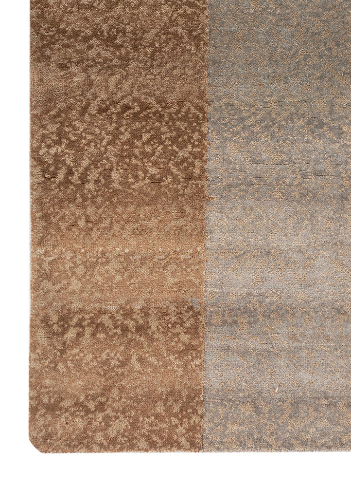 aakar by kavi beige and brown wool and bamboo silk hand knotted Rug - Corner