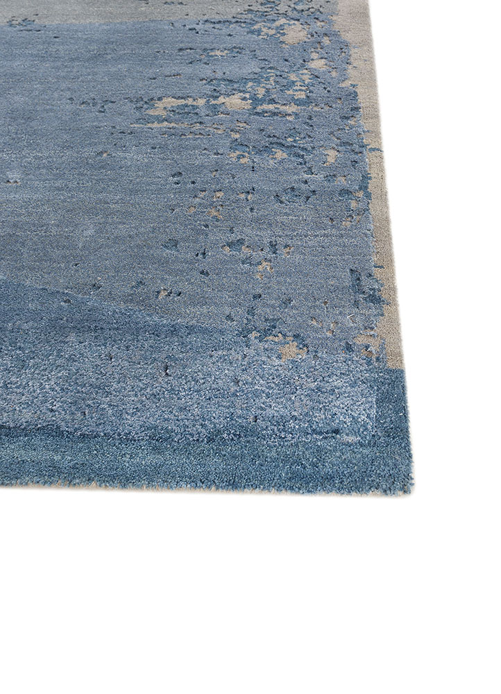 aakar by kavi blue wool and bamboo silk hand knotted Rug - Corner
