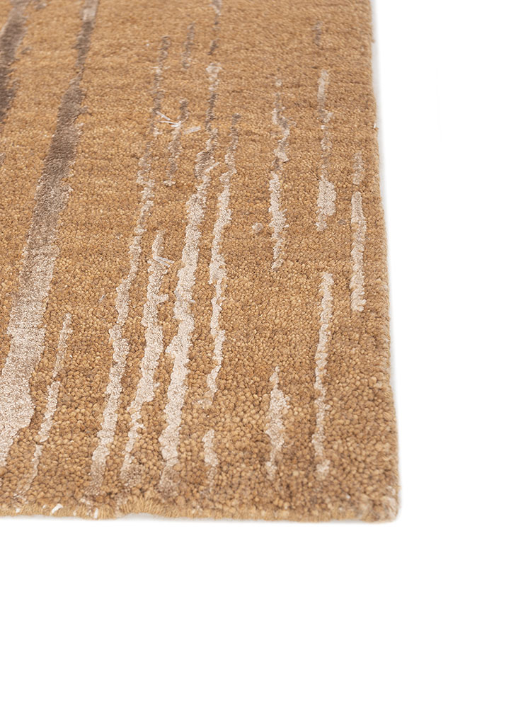 free verse by kavi beige and brown wool and bamboo silk hand knotted Rug - Corner