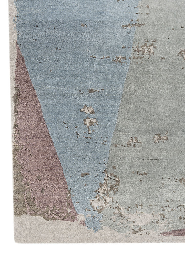 unfold by kavi pink and purple wool and bamboo silk hand knotted Rug - Corner