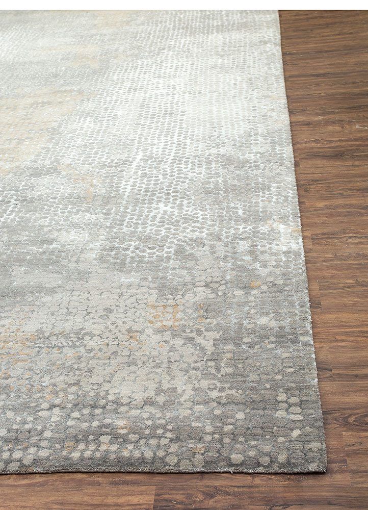 chaos theory by kavi grey and black wool and bamboo silk hand knotted Rug - Corner