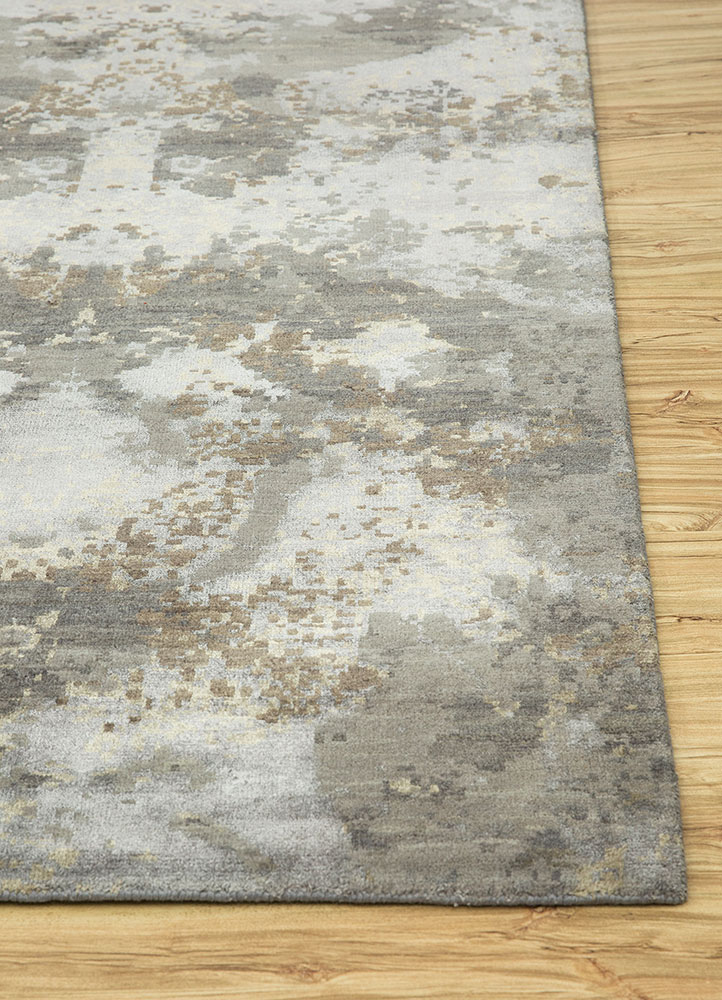 chaos theory by kavi grey and black wool and bamboo silk hand knotted Rug - Corner