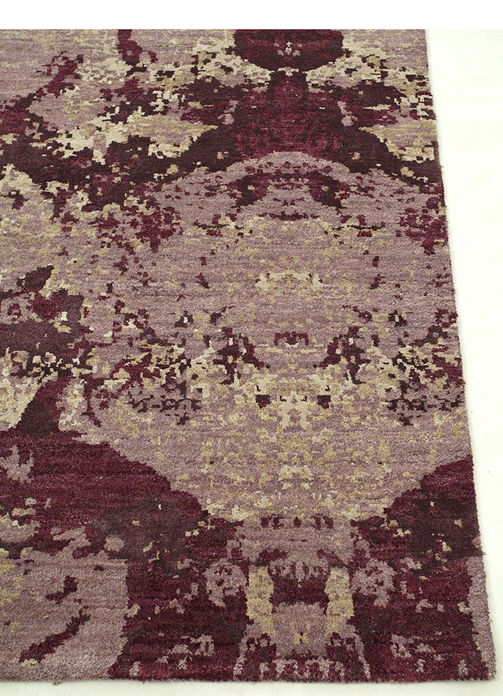 chaos theory by kavi pink and purple wool and bamboo silk hand knotted Rug - Corner