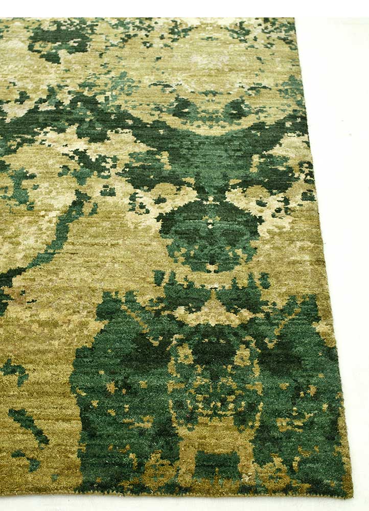 chaos theory by kavi green wool and bamboo silk hand knotted Rug - Corner