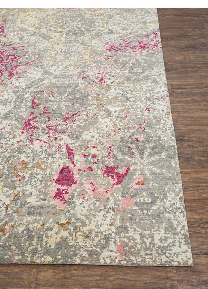 chaos theory by kavi pink and purple wool and bamboo silk hand knotted Rug - Corner