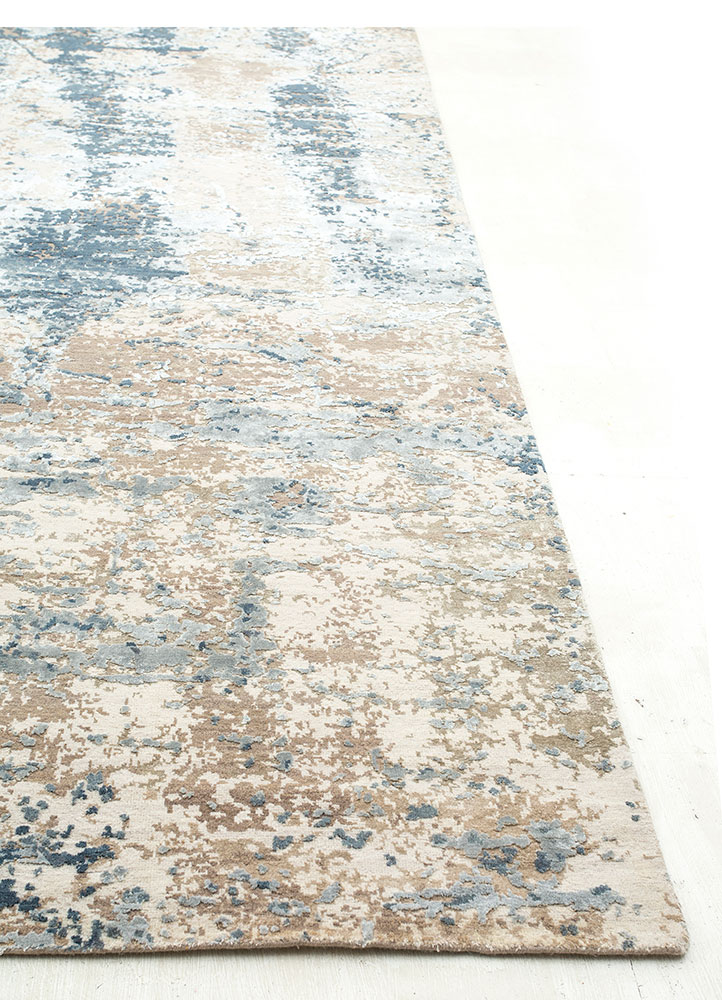chaos theory by kavi beige and brown wool and bamboo silk hand knotted Rug - Corner