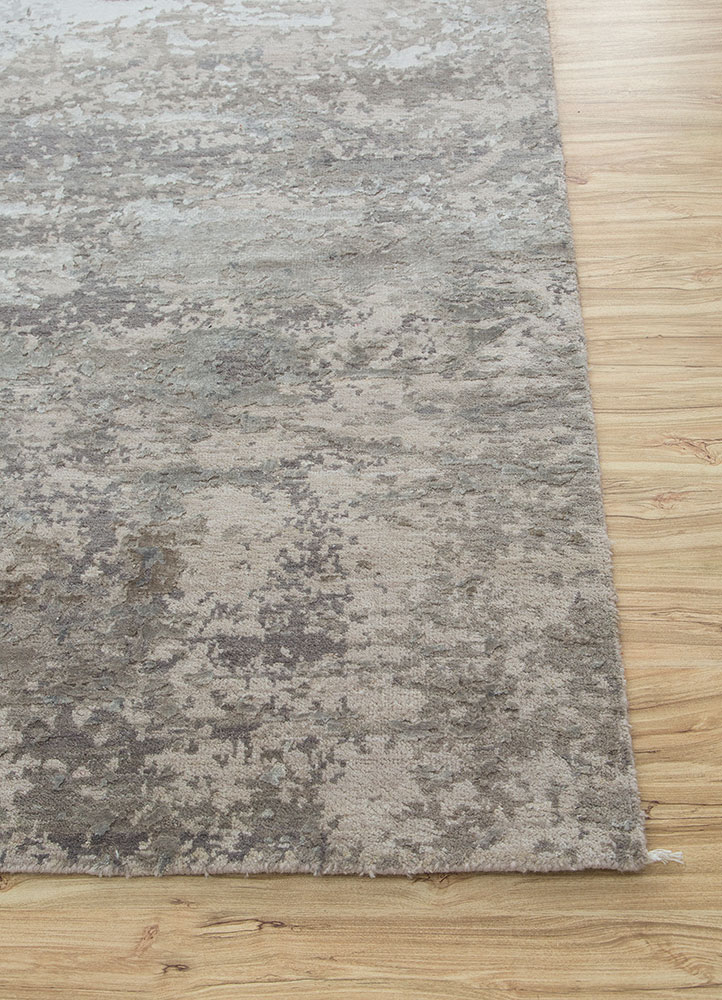 chaos theory by kavi grey and black wool and bamboo silk hand knotted Rug - Corner
