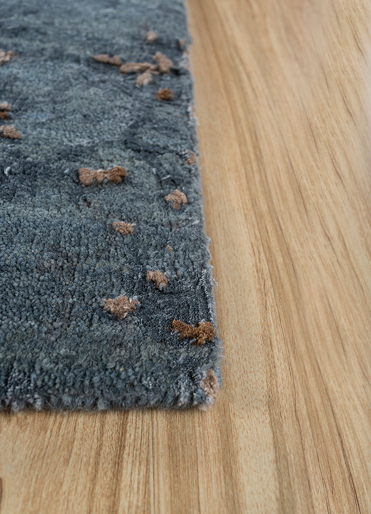 chaos theory by kavi blue wool and bamboo silk hand knotted Rug - Corner