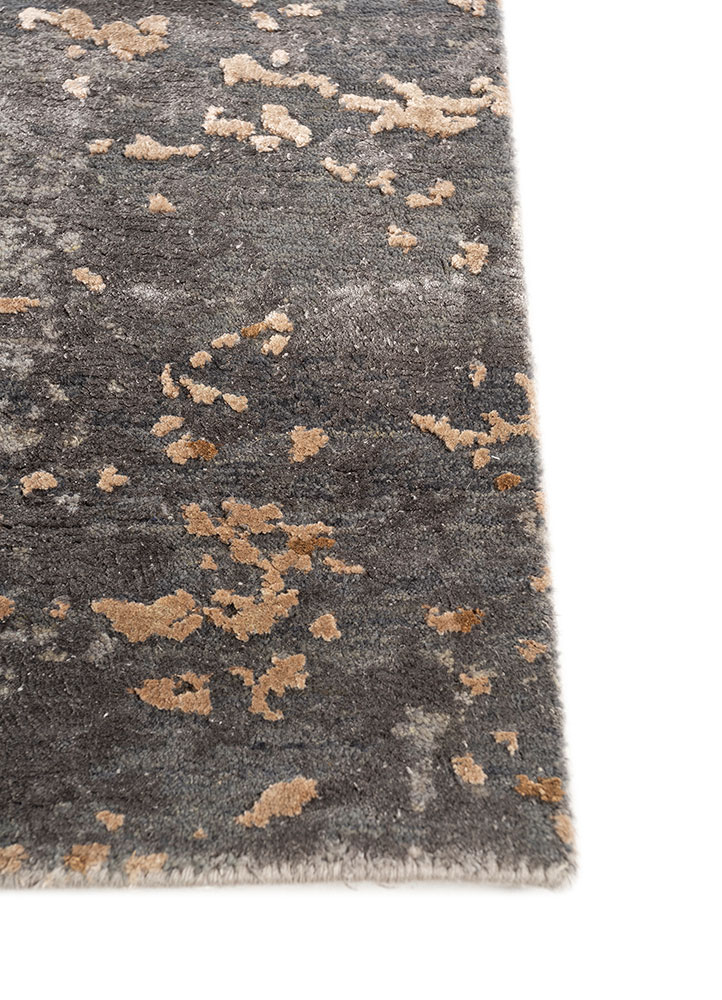 chaos theory by kavi grey and black wool and bamboo silk hand knotted Rug - Corner