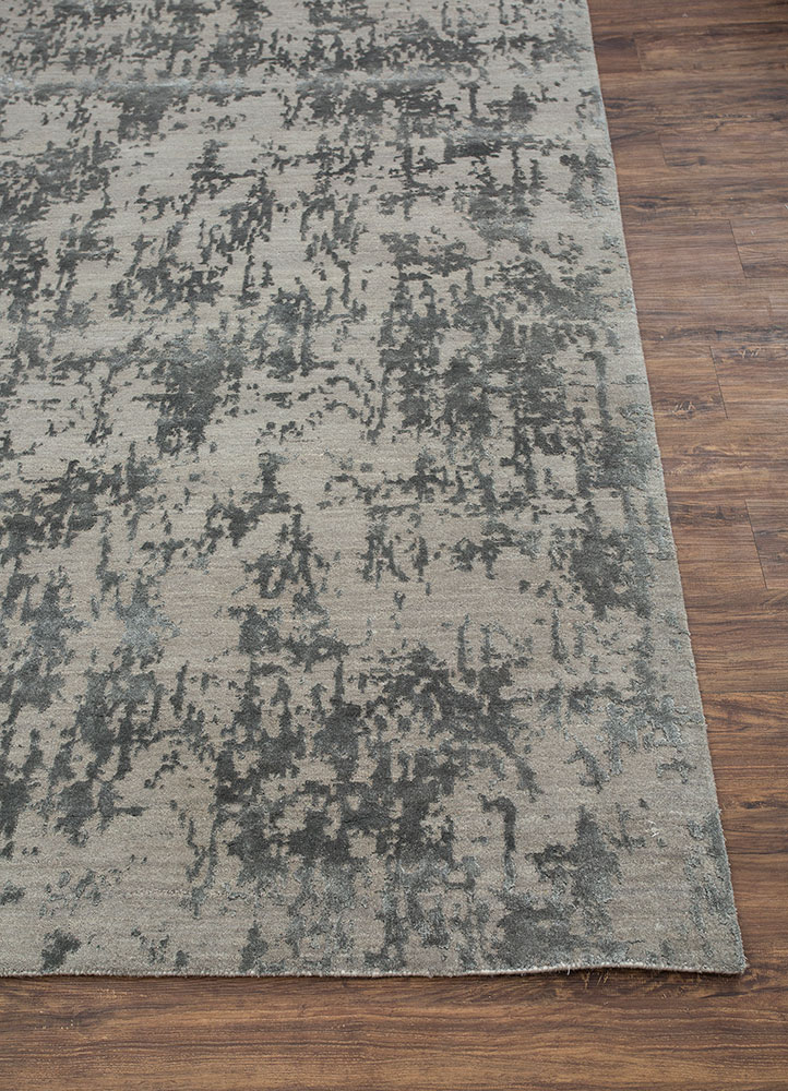 chaos theory by kavi grey and black wool and bamboo silk hand knotted Rug - Corner