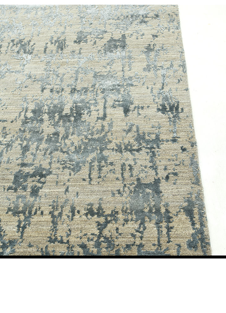 chaos theory by kavi grey and black wool and bamboo silk hand knotted Rug - Corner