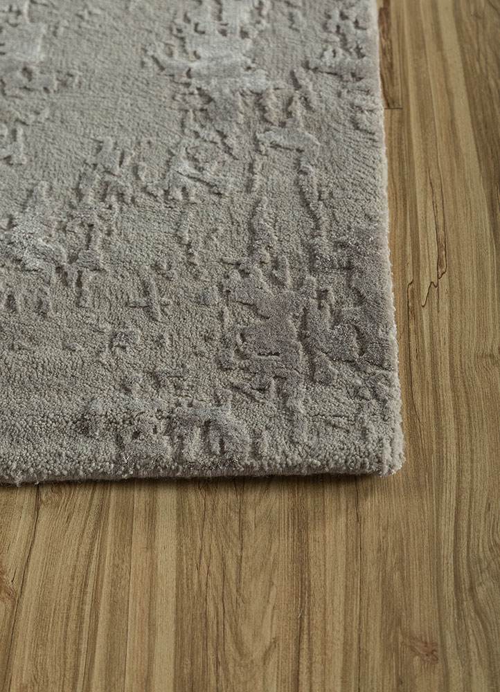 chaos theory by kavi grey and black wool and bamboo silk hand knotted Rug - Corner