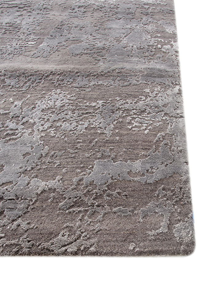 project error by kavi grey and black wool and bamboo silk hand knotted Rug - Corner