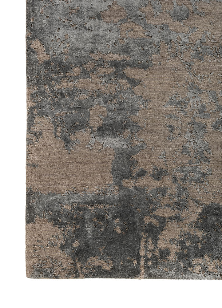 project error by kavi grey and black wool and bamboo silk hand knotted Rug - Corner