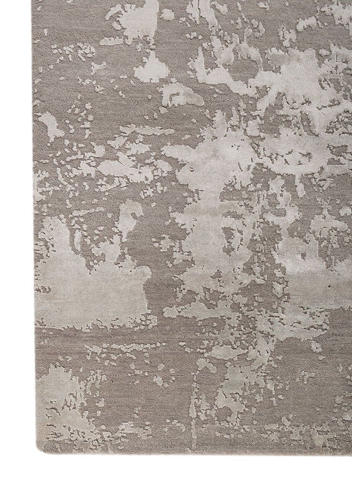 project error by kavi beige and brown wool and bamboo silk hand knotted Rug - Corner