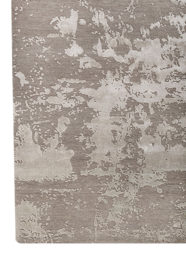 project error by kavi grey and black wool and bamboo silk hand knotted Rug - Corner