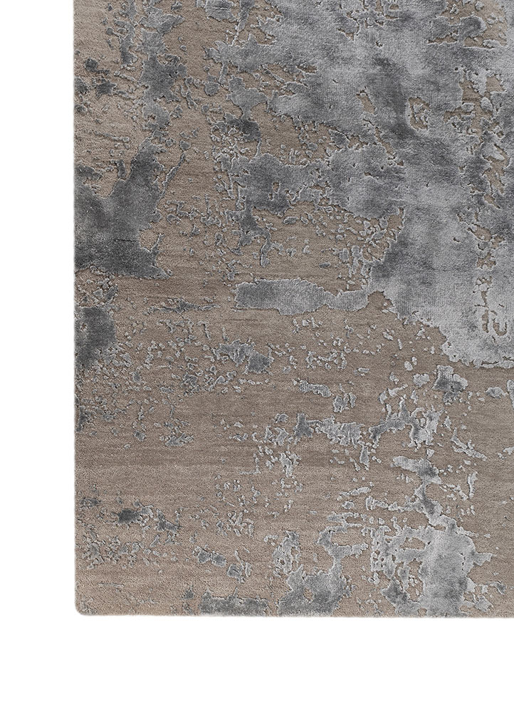 project error by kavi grey and black wool and bamboo silk hand knotted Rug - Corner