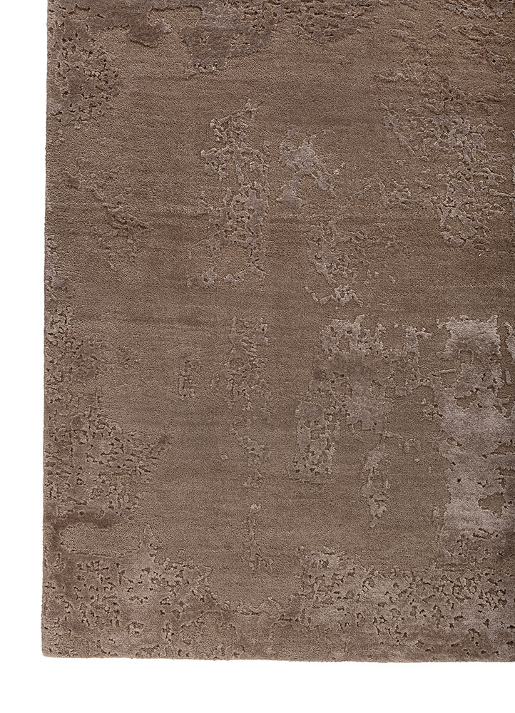 project error by kavi beige and brown wool and bamboo silk hand knotted Rug - Corner