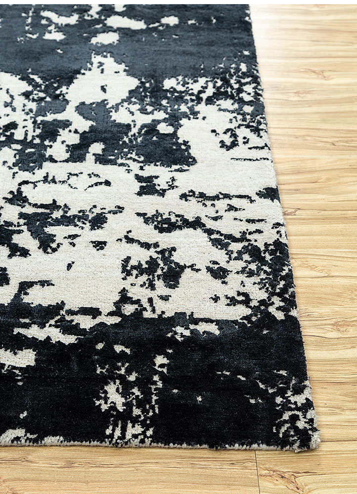 project error by kavi ivory wool and bamboo silk hand knotted Rug - Corner