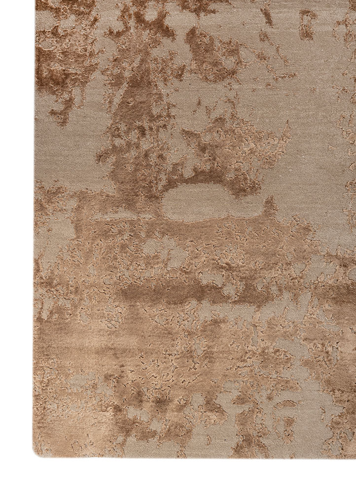 project error by kavi beige and brown wool and bamboo silk hand knotted Rug - Corner