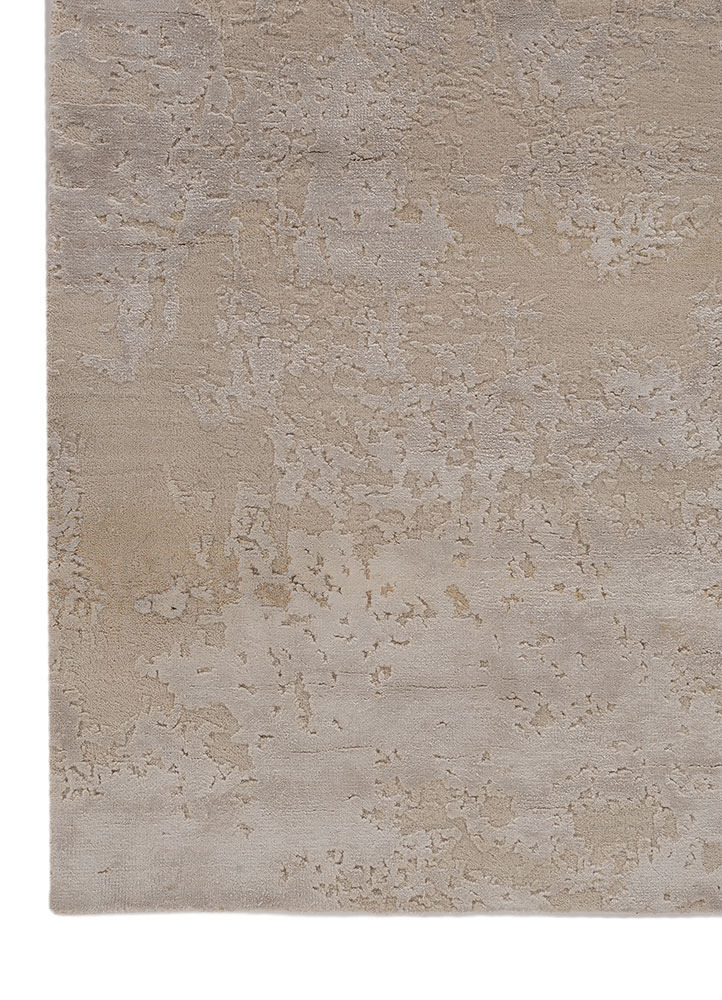 project error by kavi ivory wool and bamboo silk hand knotted Rug - Corner