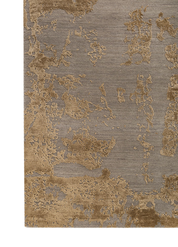 project error by kavi beige and brown wool and bamboo silk hand knotted Rug - Corner