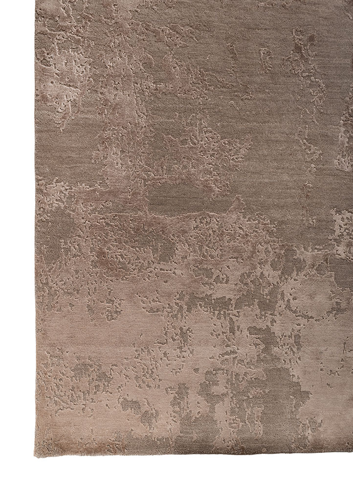 project error by kavi beige and brown wool and bamboo silk hand knotted Rug - Corner
