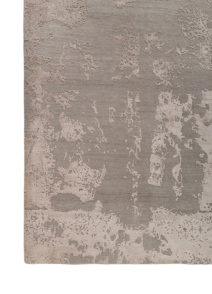 project error by kavi grey and black wool and bamboo silk hand knotted Rug - Corner