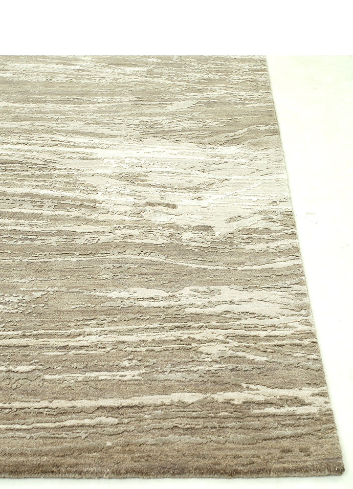 project error by kavi beige and brown wool and bamboo silk hand knotted Rug - Corner