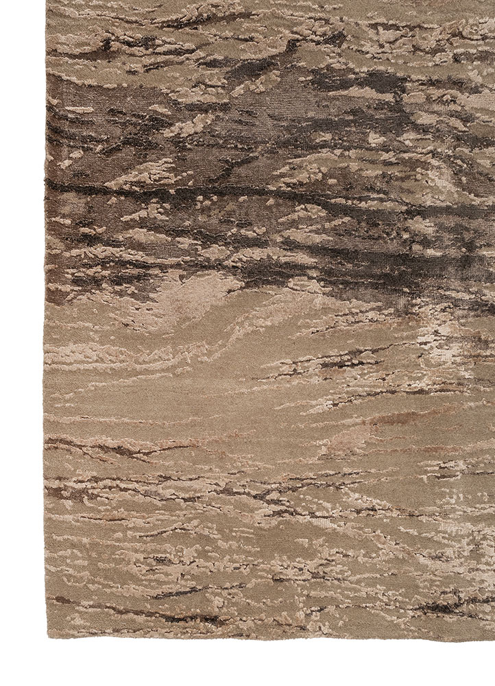 project error by kavi beige and brown wool and bamboo silk hand knotted Rug - Corner