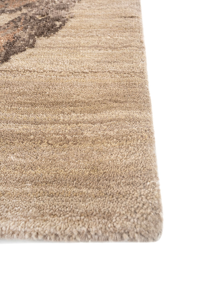 free verse by kavi beige and brown wool and bamboo silk hand knotted Rug - Corner