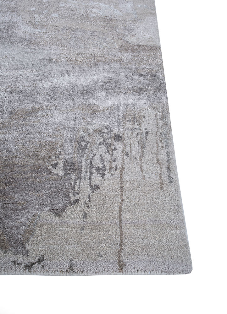 chaos theory by kavi ivory wool and bamboo silk hand knotted Rug - Corner